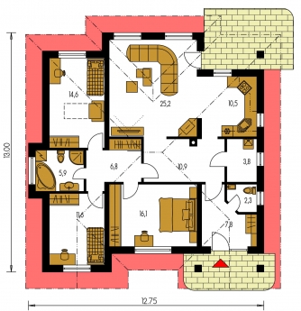 Spiegelverkehrter Entwurf | Grundriss des Erdgeschosses - BUNGALOW 53